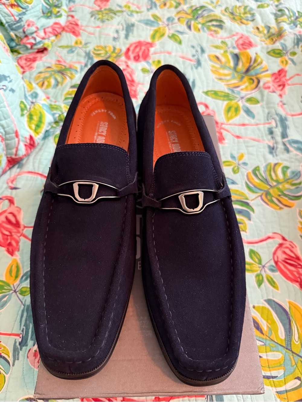 Men's Classic Suede Bit Loafers in Navy- Stacey Adams size 12